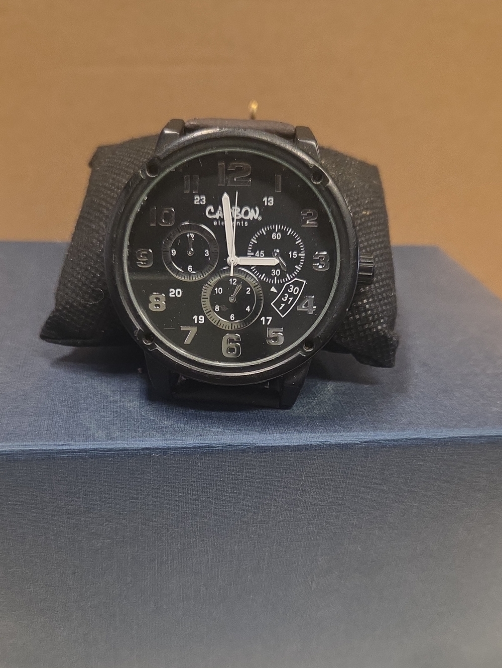 Carbon Black Men's Multi-Dial Chronograph Watch As Is New Battery And Band